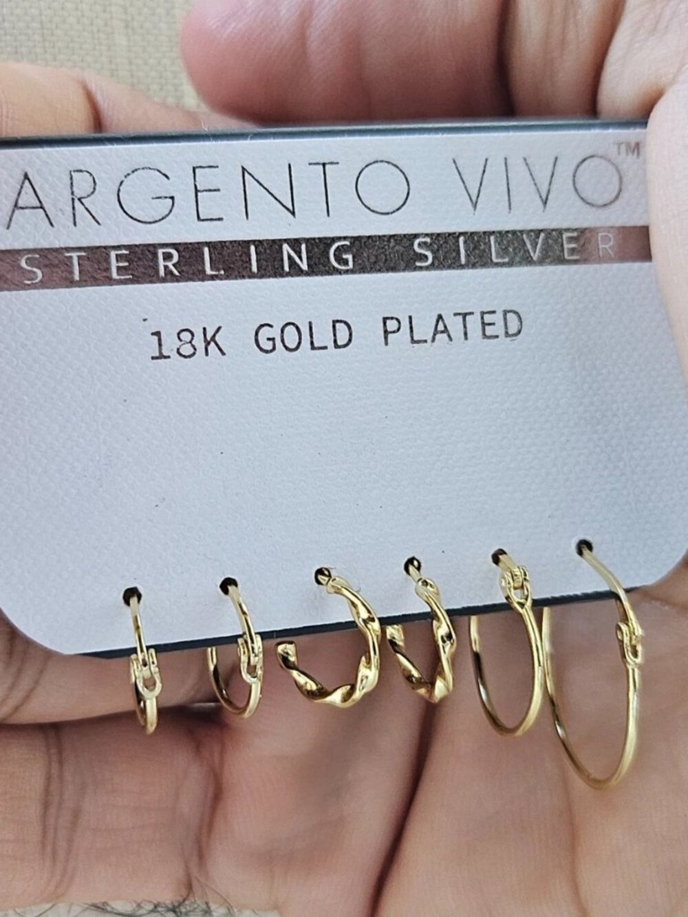 Argento Vivo Women Earrings Gold Plated over Sterling silver Jewelry Set of 3 - Picture 2 of 12